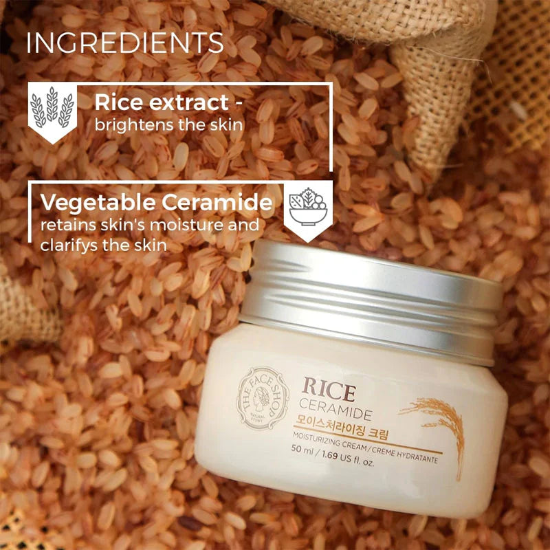 Crema hidratanta de fata Rice & Ceramide Moisturizing Cream, 50ml, The Face Shop - BLIVELY.RO