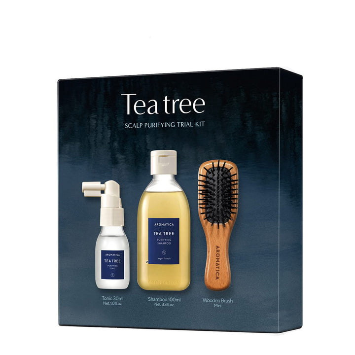 Kit de ingrijire a parului cu tendinta de ingrasare Tea Tree Scalp Purifying Trial Kit, Aromatica - blively.ro
