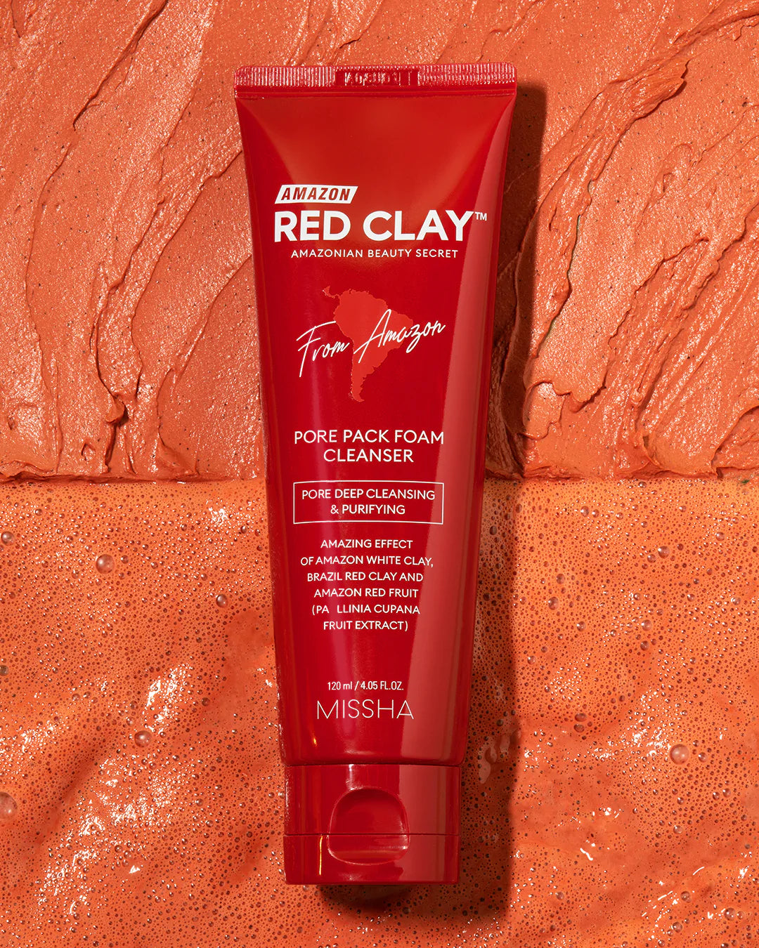 Spuma de curatare pentru fata cu argila Amazon Red Clay Pore Pack Foam Cleanser, 120ml, Missha - blively.ro