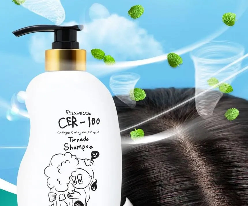 Sampon pentru parul gras cu ceramide si colagen Cer-100 Collagen Hair A+ Muscle Tornado Shampoo, 500ml, Elizavecca - BLIVELY.RO
