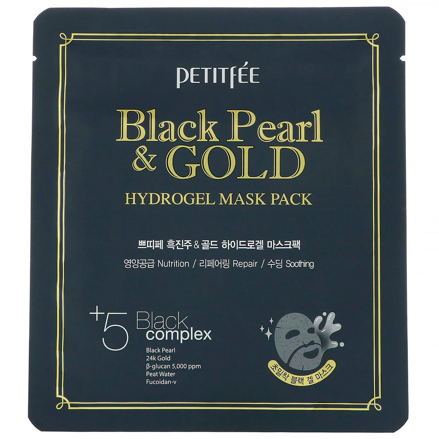 Masca de fata din hidrogel cu pulbere de perle negre si aur Black Pearl & Gold Hydrogel Mask, 32g, Petitfee - Blively.ro